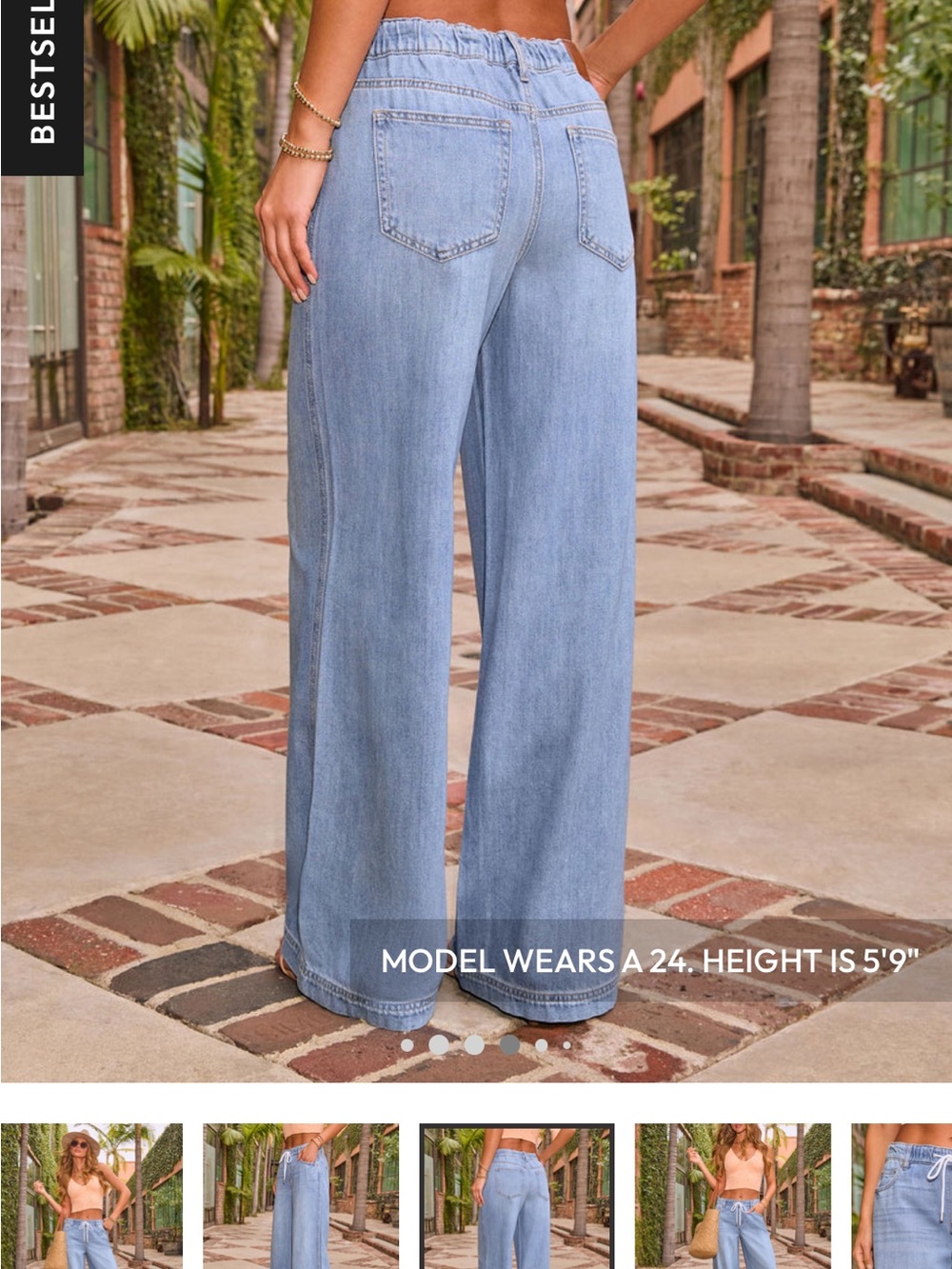 Vici remeiha Light Blue Wide-Leg Drawstring Jeans - Picture 4 of 5